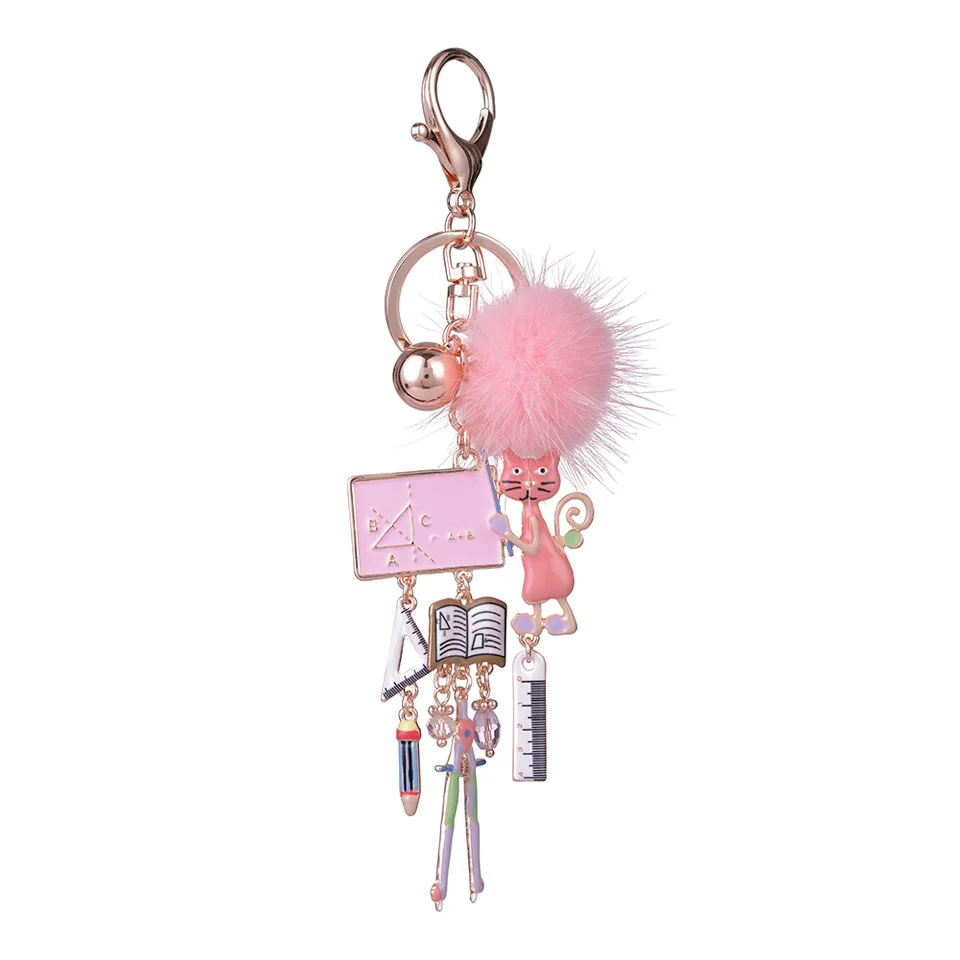 Cring Coco Cute Cat Keychain Fur Pompon Book Fashion Jewelry Handmade Key Chain New Year Gifts Kids Keychains Toys 9 Color