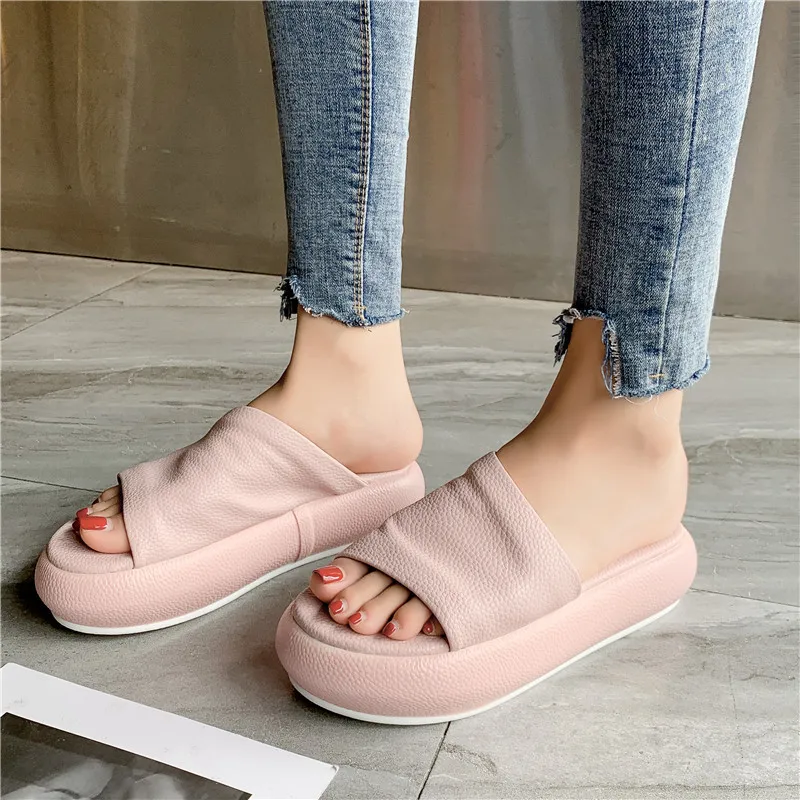 

Clogs Platform Female Summer 2019 Low Toe Outside Ladies Modis Slippers Leather Rubber With New Peep Outdoor Korean Spring