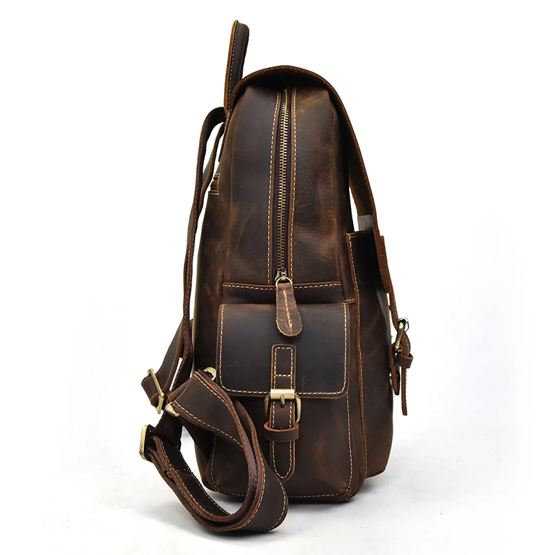 Side View of Woosir Casual Crazy Horse Leather Backpack