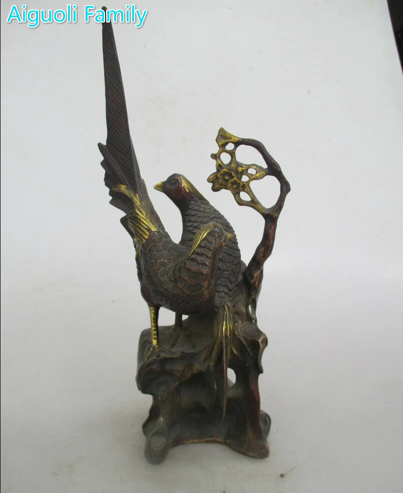 

Collection Chinese Old Copper Carved 2 magpie on tree Sculpture/Art Antique Home Decoration Bird Statue 0003