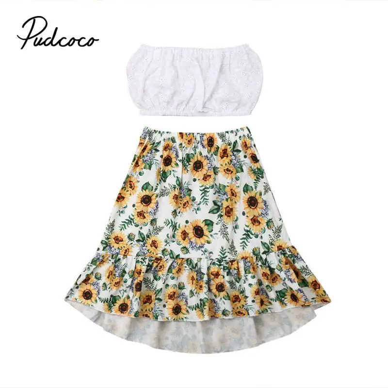

2019 Summer baby girls clothing set children Sunflower printed Tube Tops+Floral Skirt 2pcs suit kids clothes set 1-6T