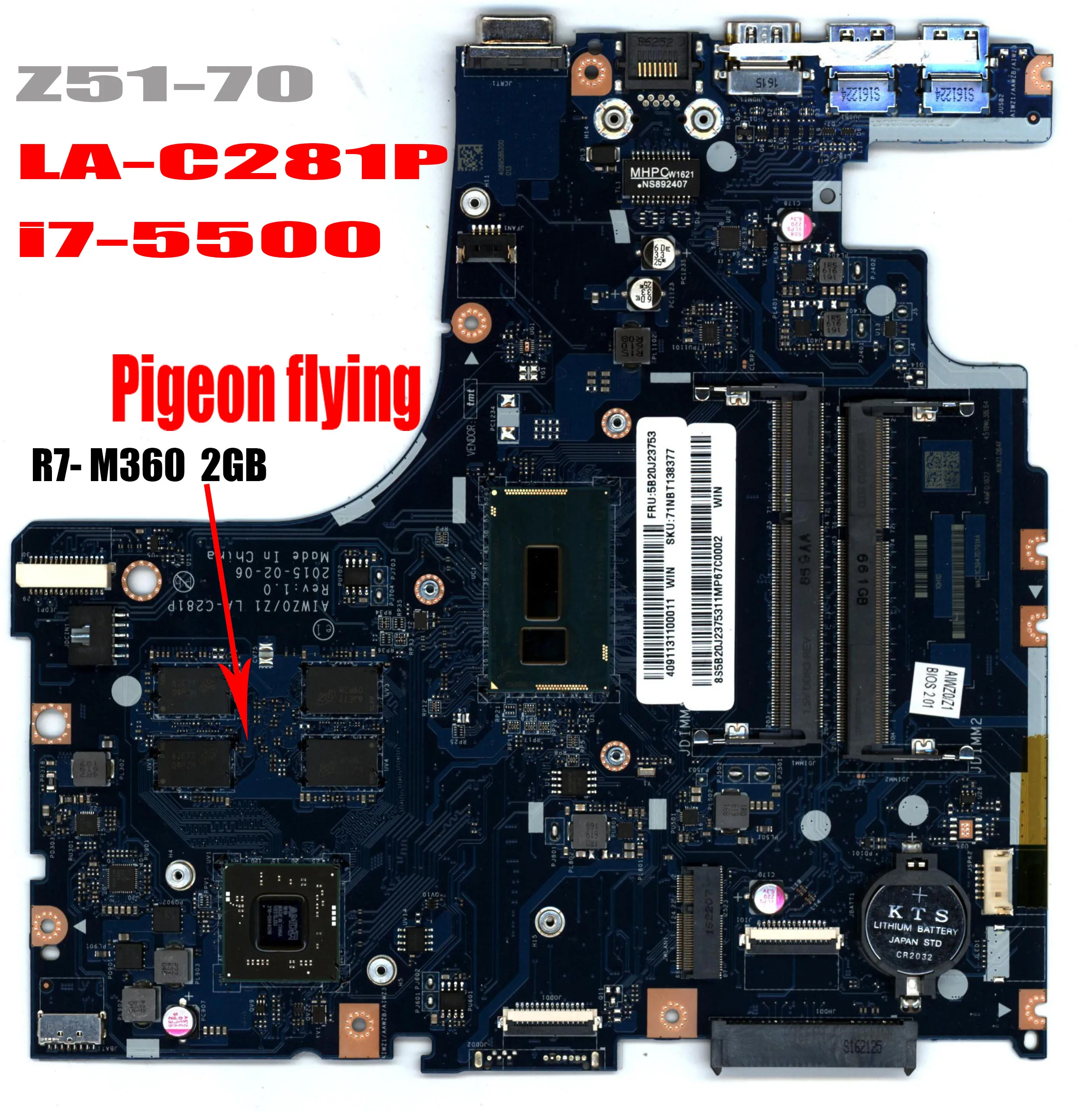 جديد lxl ل lenovo Z51-70 اللوحة المحمول LA-C281P (80K6) وحدة المعالجة المركزية i7-500 2 GB ذاكرة الفيديو FRU 5B20J23635 5B20J23531 5B20J23814
