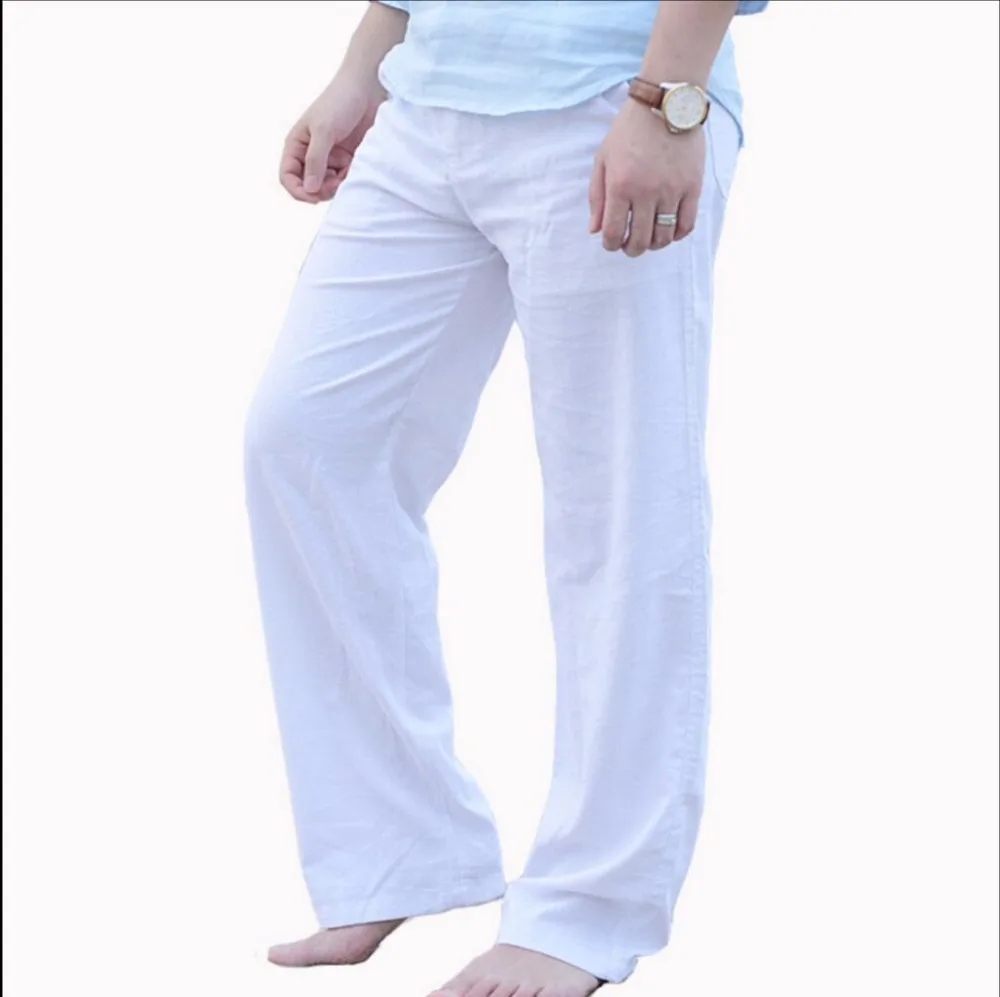 M-3XL новые летние Для мужчин тонкий лен Штаны Свободные повседневные Прямые брюки большие размеры брюки жидкости с эластичной талией пляжные штаны