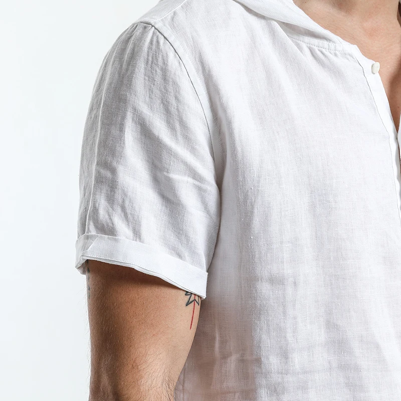 Simwood 2019 новые летние рубашки с коротким рукавом мужские 100% льняные белые