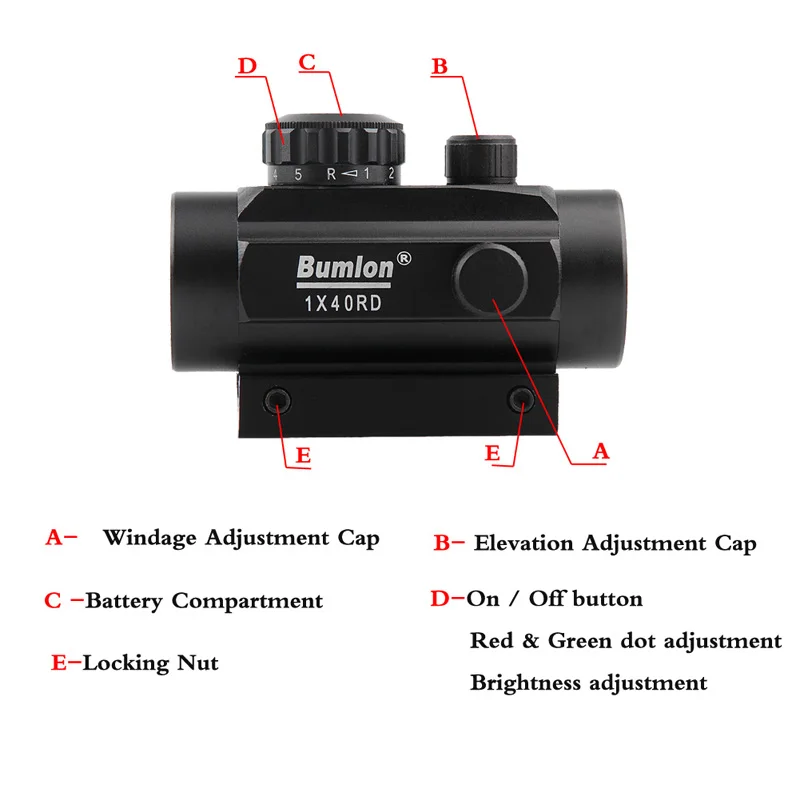 1 x 40mm Airsoft Cross Hari Red Green Dot Sight RL5-0024BL-14