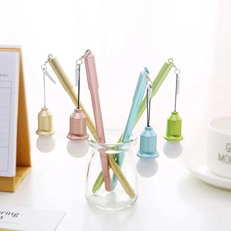 Light Bulb Gel Pen Including Battery Creative Neutral Pen 0.38mm Multifunctional School Office Supplies