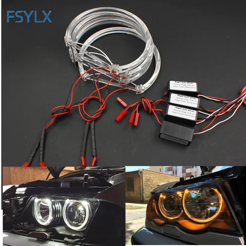 FSYLX LED عيون الملاك ل BMW E46 هالو ضوء خطأ شحن SMD انخيل العين E36 E38 E39 E46 العارض الأبيض الأصفر الأحمر الأزرق عيون الملاك