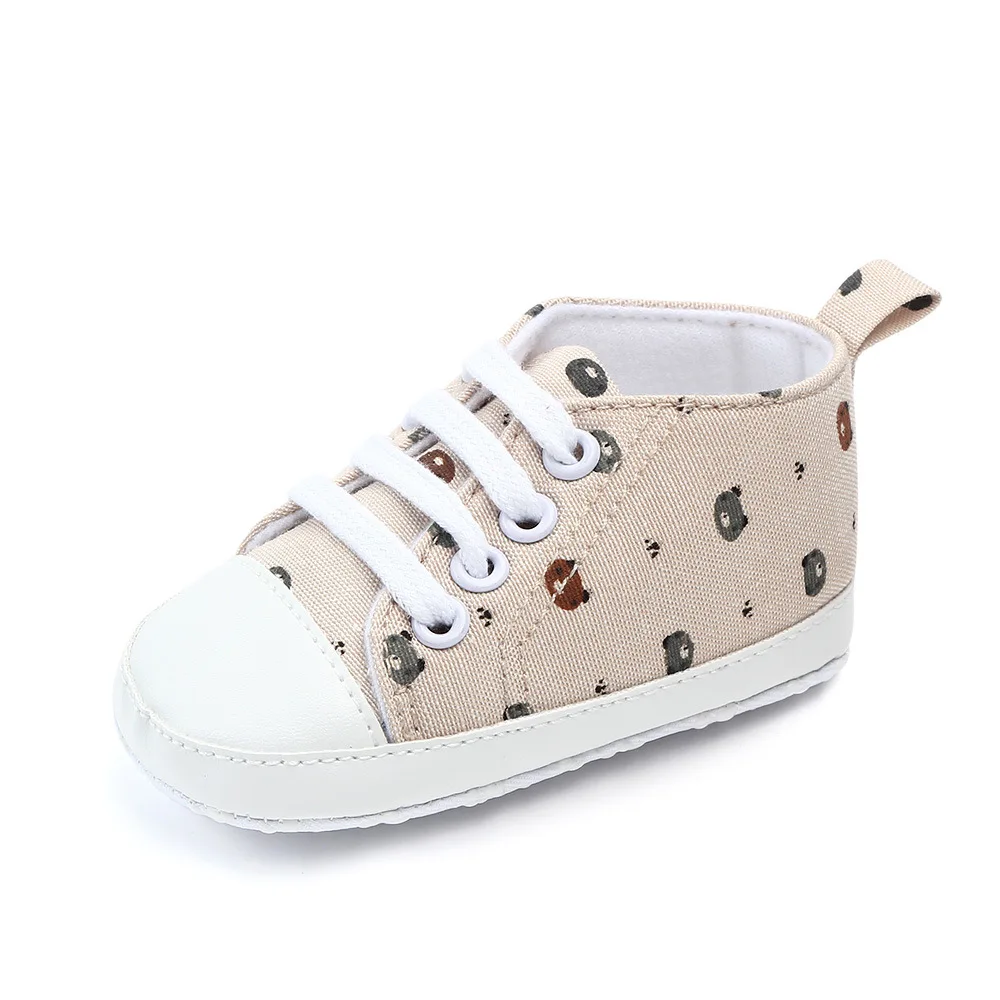 AiKway Baby Shoes First Walkers Boy Girl Canvas Newborn Baby Casual Shoes Soft Bottom Crown Infant Toddler Shoes - Цвет: Apricot bear