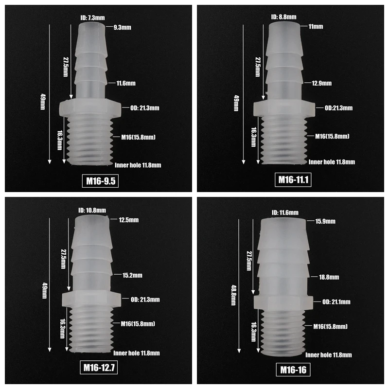 5 шт. M14 M16 наружная резьба до 3,9~ 16 мм пищевой PP прямые разъемы аквариумный аквариум адаптер воздушный аэратор насоса шлангов