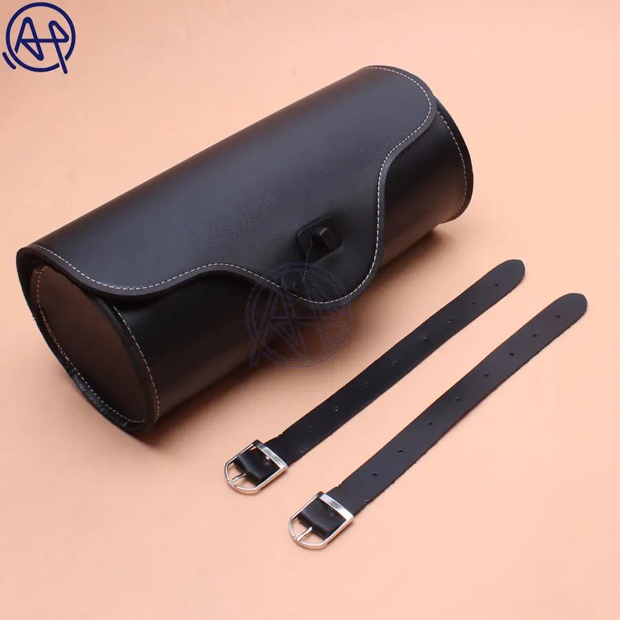 

1pcs Brand New PU Leather Black Front Fork Tool Bag Luggage Saddle Bag For Harley Chopper Bobber Cruiser Softail Sportster Honda