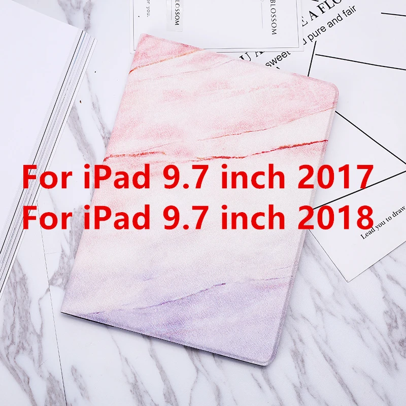 Для iPad 9,7 чехол A1893 из искусственной кожи с мрамором, умный чехол с функцией автоматического сна/пробуждения для iPad 2/3/4 Air 1 2 Mini 1 2 3 4 Funda - Цвет: Pink 9.7 2017