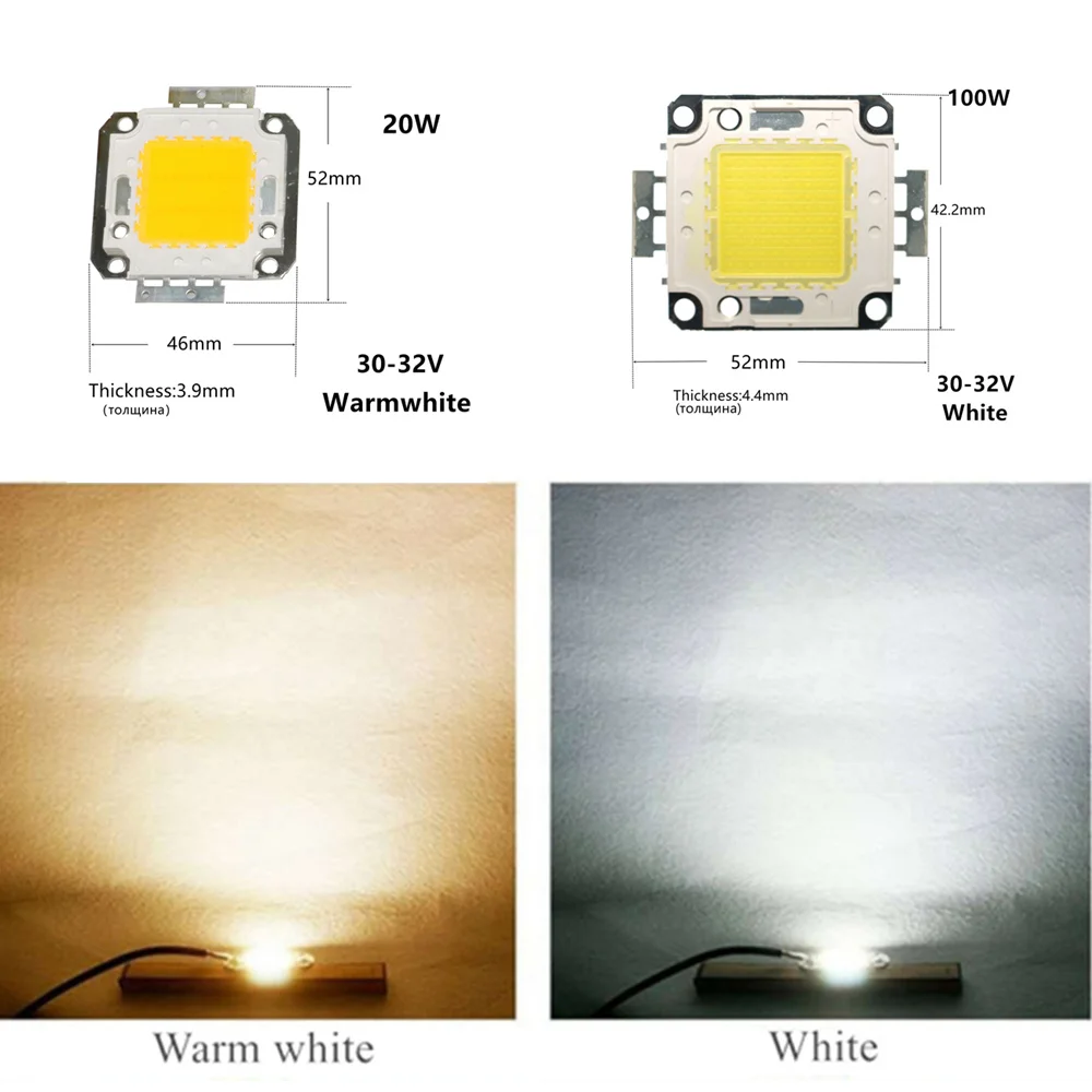 LED Beads Chip 10W 20W 30W 50W 70W 100W High Brightness COB Chip White WarmWhite for DIY Flood Light Spotlight
