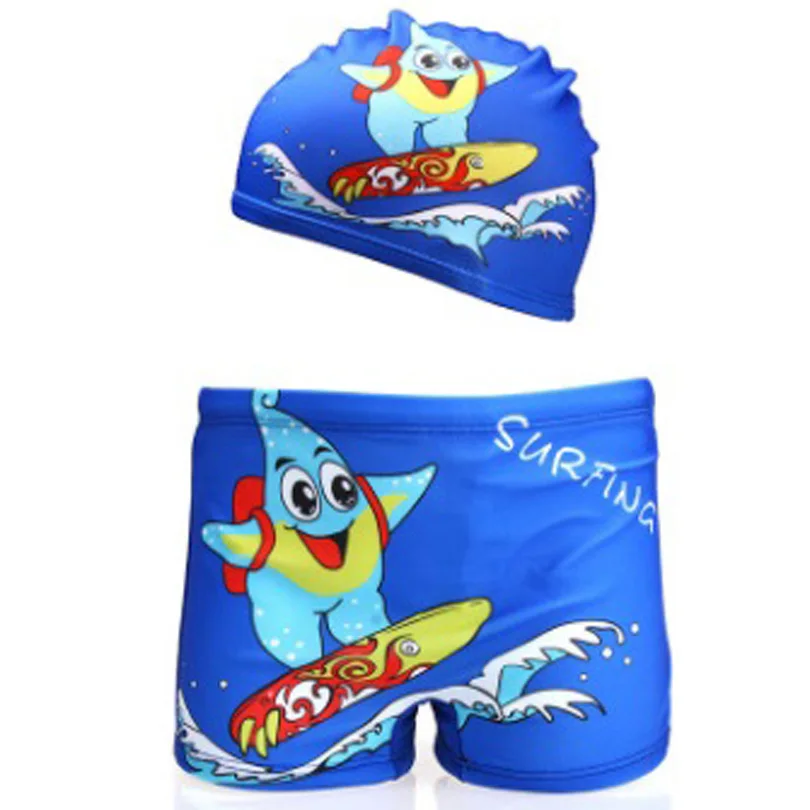 2PCS Swimming Trunks+Swim Caps Kids Swimwear Child Baby Boys Swim Trunks Animal Board Shorts Beach Hat Dinosaur