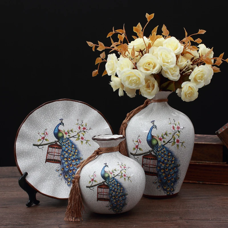 

Modern Ceramic Vase+Artificial Flower Set Figurines Home Plate Ornaments Crafts Livingroom Furnishing Decoration Fake Flower Pot