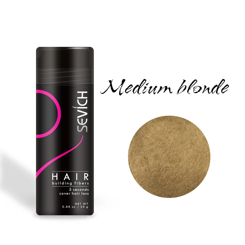 med blonde Кератиновое волокно для наращивания волос, парики, волокно для волос, толще, белковое волокно, тонкие волосы для лечения выпадения, продукт для роста волос, севич, 25 г - Цвет: med blonde