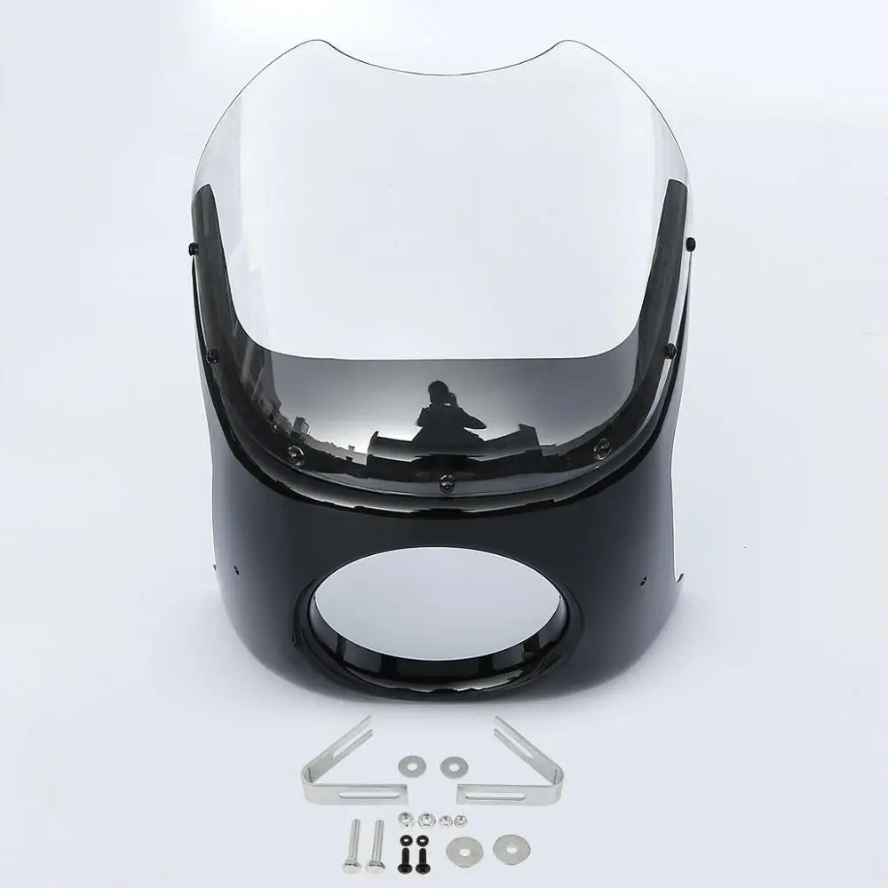 Black Motorcycle 7'' Round Head Light Clear/Smoke Lens Body Fairing Screen Windshield Universal