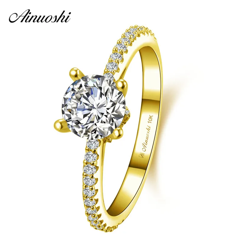 

AINUOSHI 14K Solid Yellow Gold Round Ring 4 Prongs 1 CT SONA Diamond Half Eternity Band Wedding Engagement Jewelry Women Ring