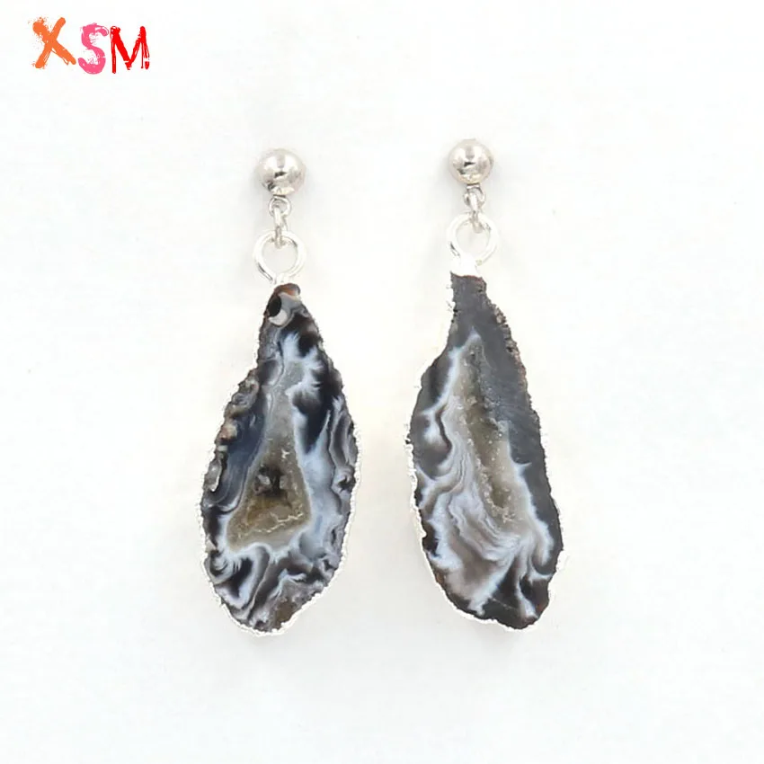 

XSM Natural Agates Geode Slice Drop Earrings for Women Irregular Shape Cluster Druses Dangle Earring Charms Jewelry Gift 1 Pair