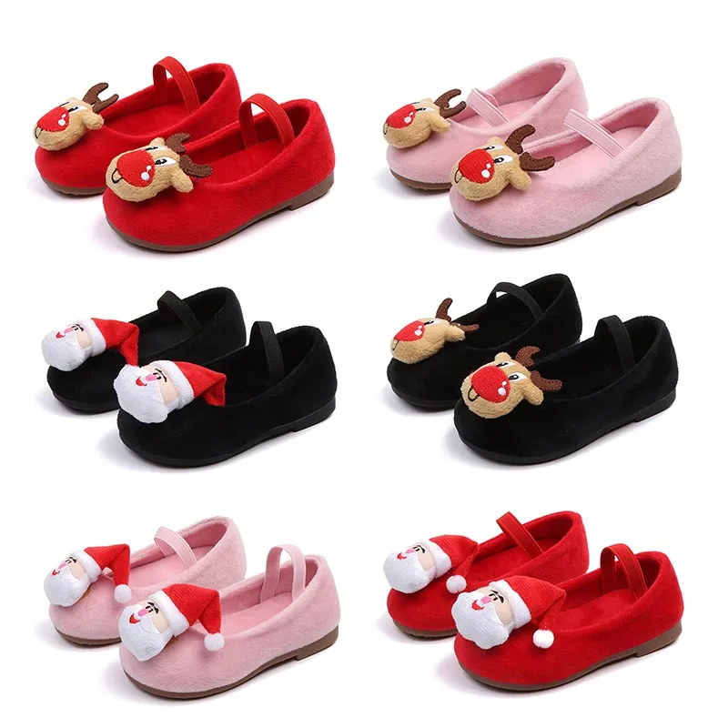 

Baby Girls Christmas Soft Plus Velvet Peas Patchwork Cartoon Shoes High Quality Children Autumn Warm Casual Anti-Slip Cute Shoes