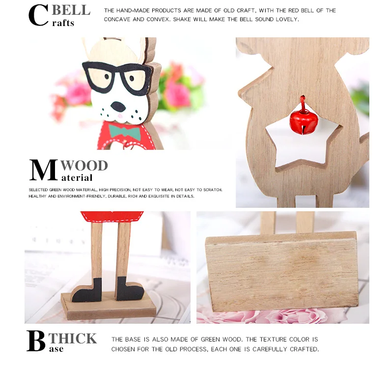 06 2019 Merry Christmas Wooden dog Ornaments Room Wall Hanging Accessories For Home Table Desktop Stand Decor Santa Bells Dog Gifts