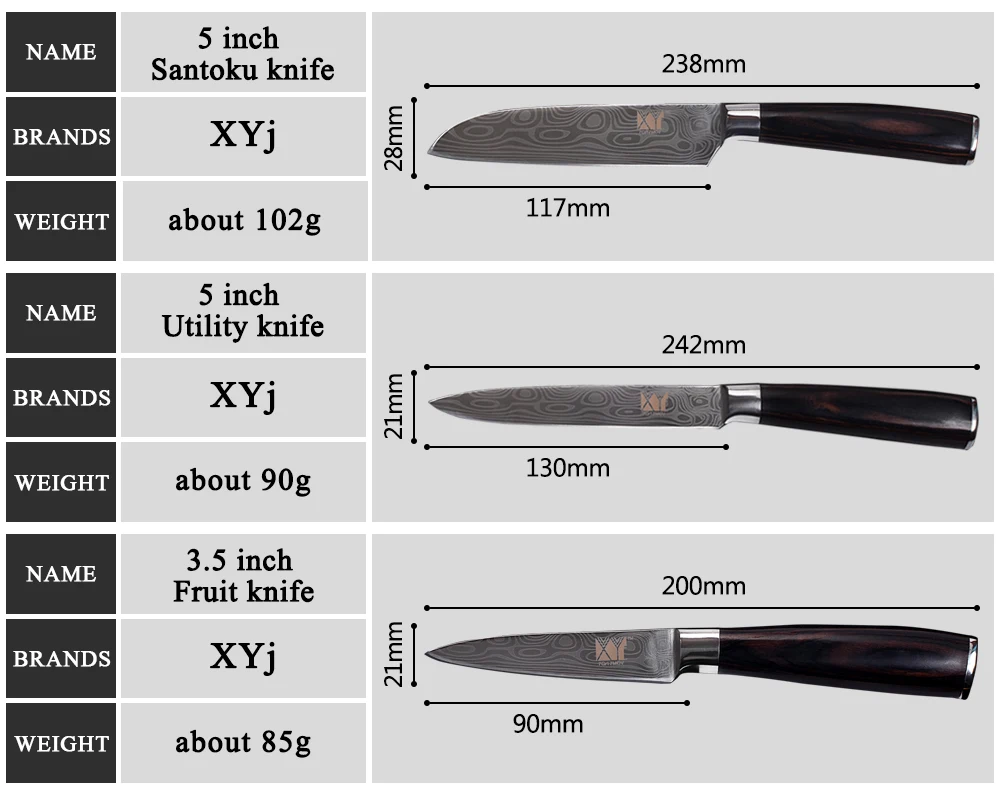 XYj инструменты для приготовления пищи, 6 шт., набор кухонных ножей, универсальный нож для очистки овощей, нож шеф-повара сантоку, набор ножей для нарезки овощей из нержавеющей стали