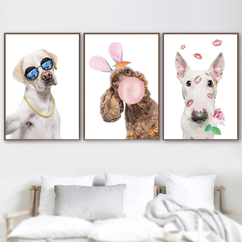 キャンバスに絵を描く女の子の部屋の装飾 面白い犬の風船のポスターと壁画 子供部屋の動物 絵画 書道 Aliexpress