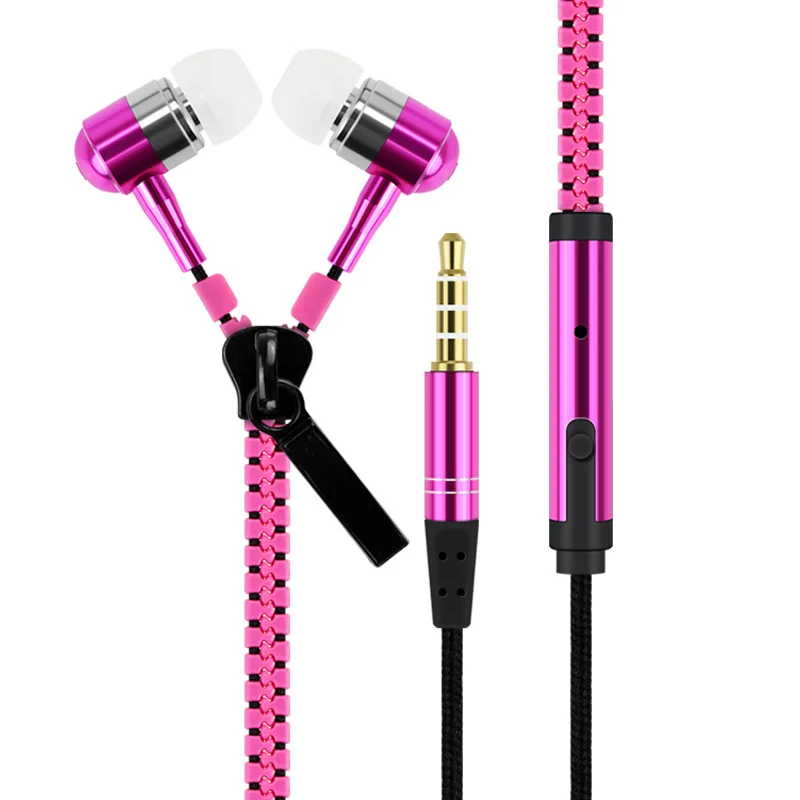 

2017 Zipper Earphone Fashion Metal Headphone Microphone Stereo Bass Headset for phone ipad MP3 of 7 colors Sprot Headphones