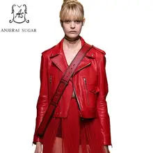 Весенняя женская куртка из натуральной овечьей кожи, Повседневная мотоциклетная Женская куртка с отложным воротником на молнии, сексуальная тонкая офисная короткая куртка