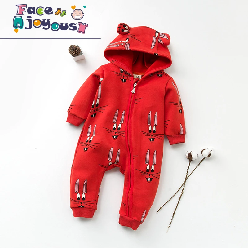 red hooded romper