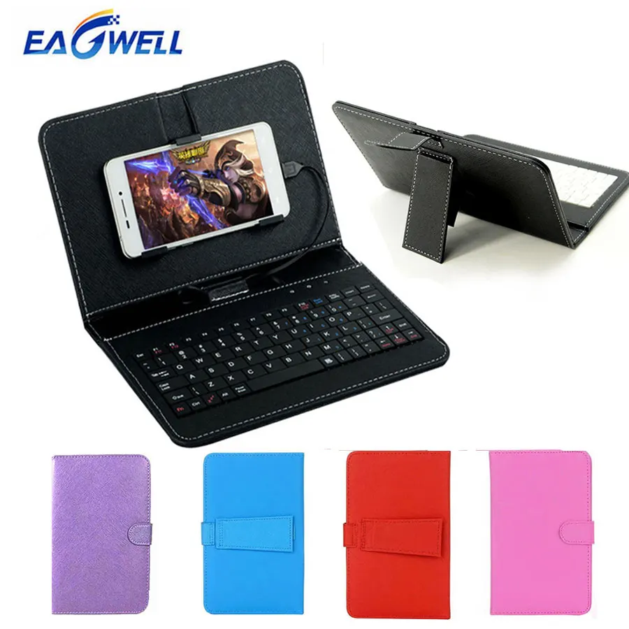 

Micro USB Keyboard Case PU Leather Stand Cover For Android Mobile Phone Wired Keyboard Phone Case For Samsung Xiaomi Huawei Sony