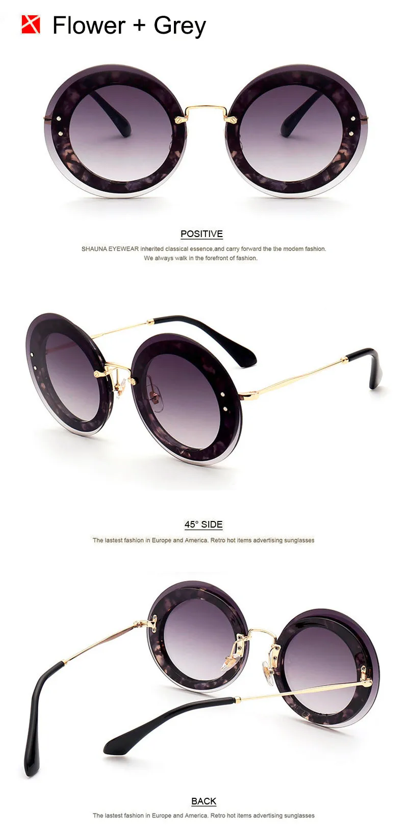 SHAUNA, большие размеры, модные женские круглые солнцезащитные очки, фирменный дизайн, женские солнцезащитные очки с градиентными линзами