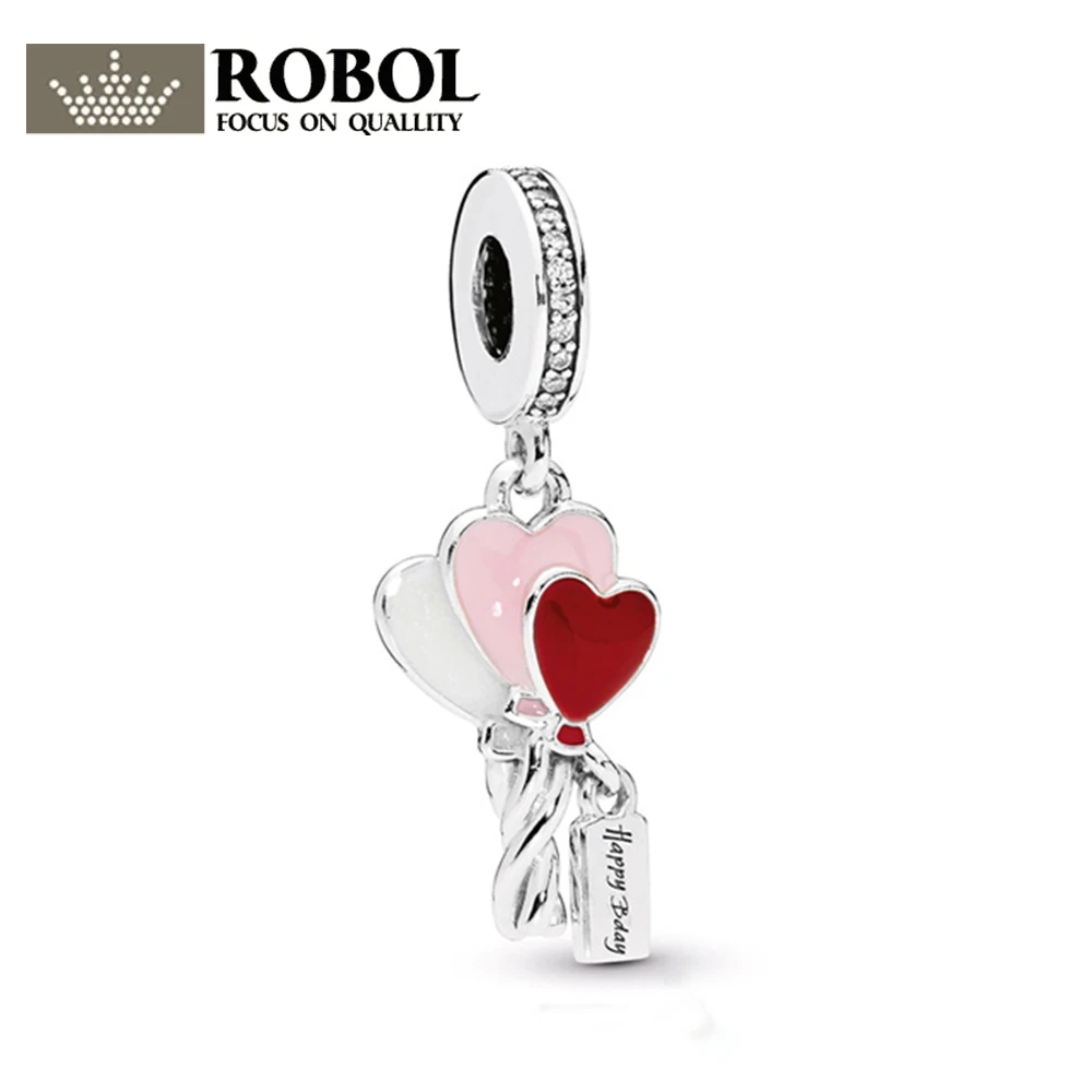 

ROBOL High Quality Original 925 Sterling Silver Heart Balloon 925 Silver String 798076CZ Fun DIY Beaded Female Free Shipping