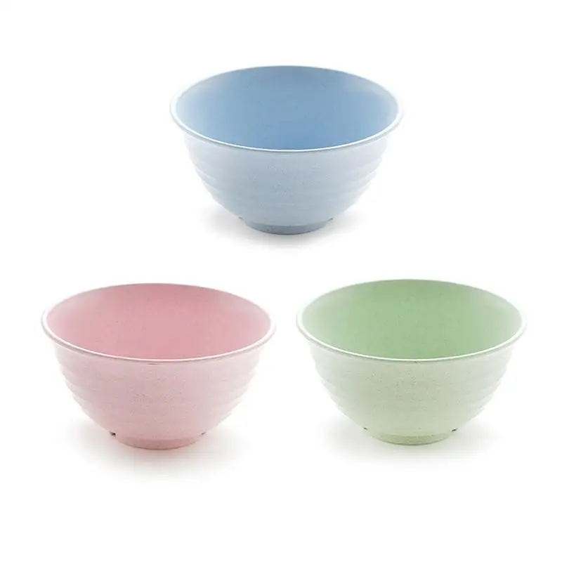

3pcs Japanese Style Tableware Wheat Straw Plastic Bowl Kitchen Bowl Rice Fruit Noodle Soup Bowl for Household Party