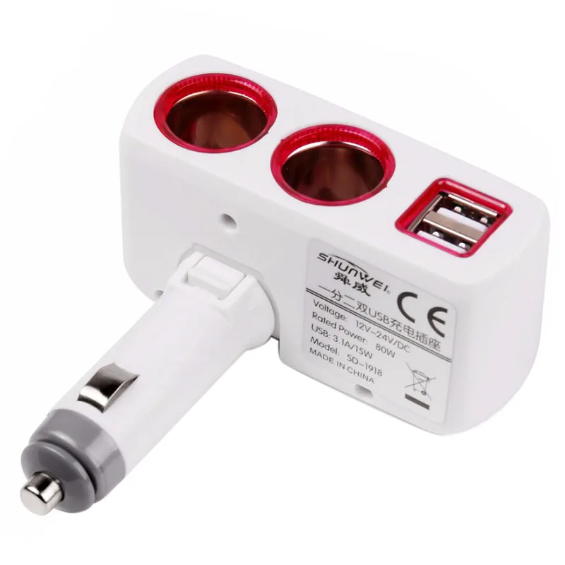 SHUNWEI 2 способа прикуривателя DC 12V 3.1A 80w двойной USB разъем зарядное устройство