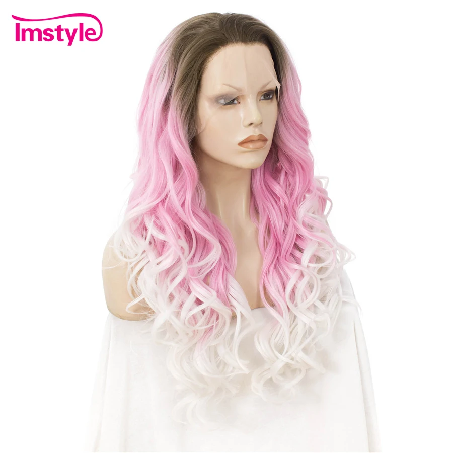 Imstyle Ombre розовый белый парик синтетический фронта шнурка три тона натуральные
