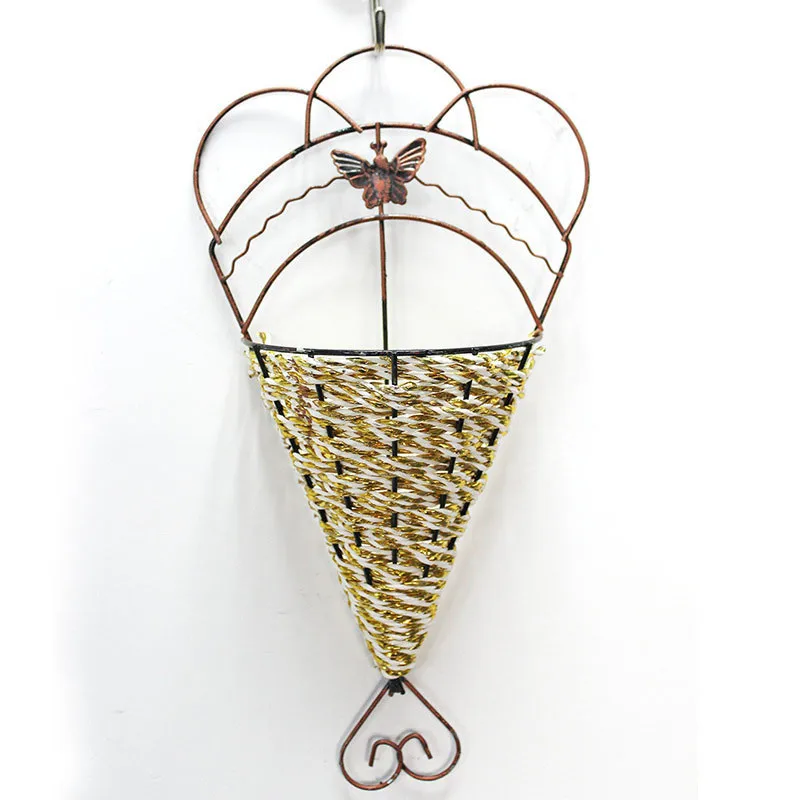 

Rattan Wrought Iron Wall Baskets Flowerpot Simulation Flower Pots Landscape DIY Plant Wreath Flower Pots Garden Art