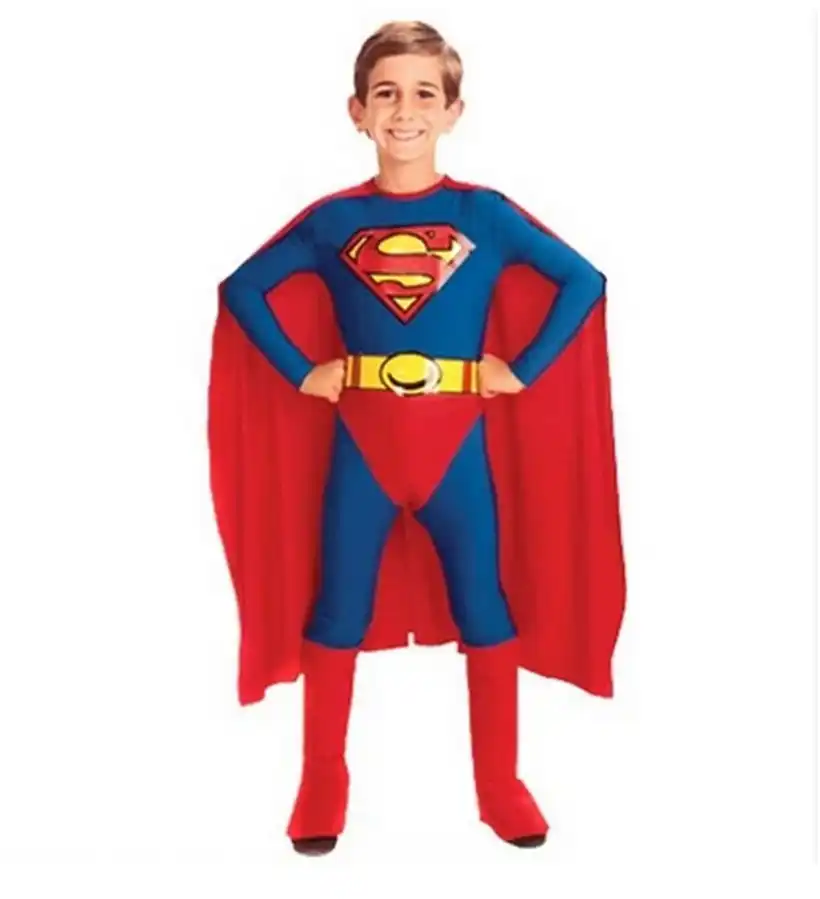 2019 Boys Superman Cosplay Costumes Classic Superhero Costume with Cap Kids Halloween Disguise Carnival Party Outfit 3Pcs Set