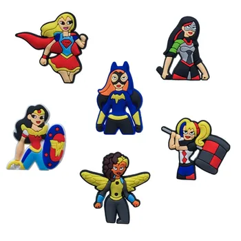

10pcs/lot Super Hero Girls Cartoon PVC Shoe Charms Accessories Buckles fit Wristbands Bracelets Croc Decoration JIBZ Kid Gift