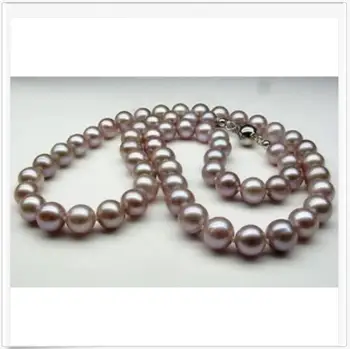 

CLASSIC 11-12mm south sea round lavender pearl necklace 18inch925s KKK
