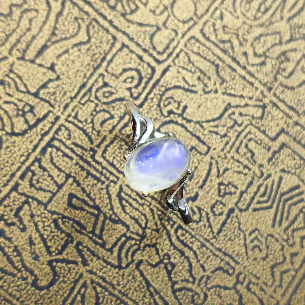 

Genuine Natural Strong Blue Light Moonstone White Adjustable Size Woman Ring Silver Bead Gift 8x6mm Lady Drop Shipping AAAAA