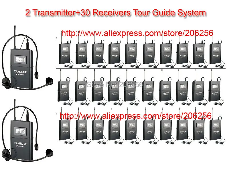 Гид-гид Takstar WTG-500 UHF Беспроводная аудиосистема для туристического гида/обучения(2 передатчика+ 30 приемников