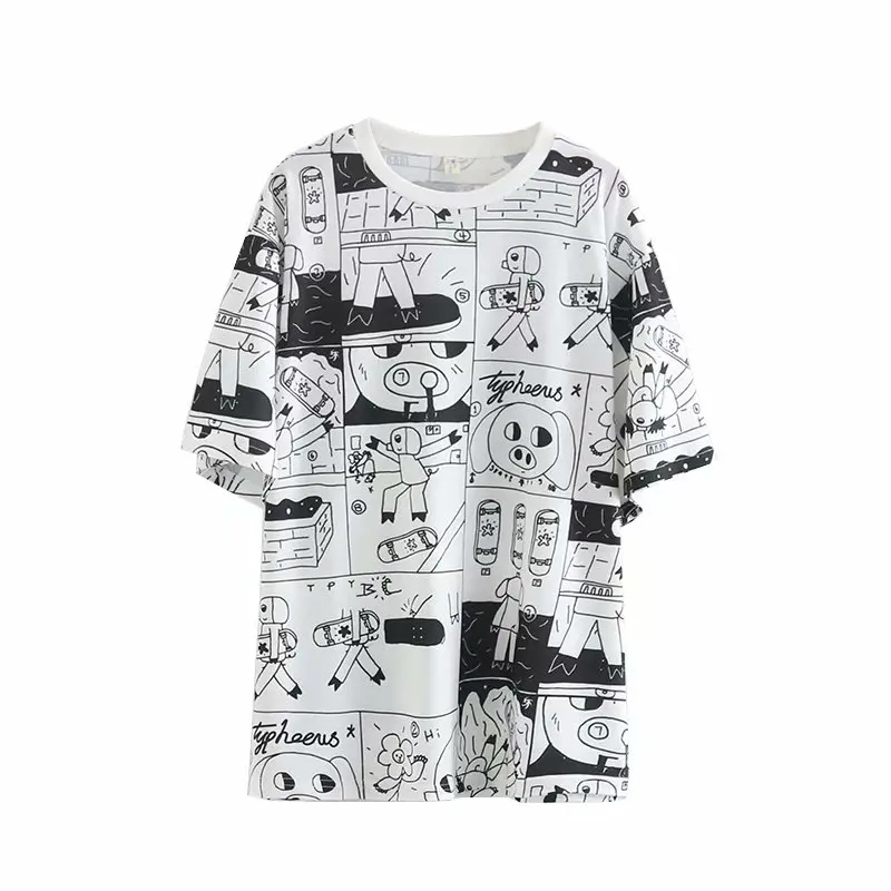 

2019 Summer New Women's Hip Hop Street Trend Brand Cartoon Printing O-neck Short-sleeved Women Loose Casual T-shirt Top