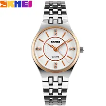 2017 skmei china marca de relojes de lujo de las mujeres reloj de cuarzo 30 m impermeable blanco diales hermosa rhinestone banda de acero inoxidable