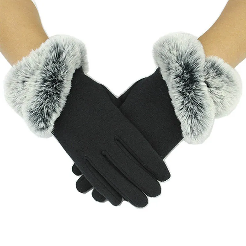 

King Star Womens Winter Soft fabric Warm Windproof Elastic fur cuffs Wrist Touch Screen Gloves 2019