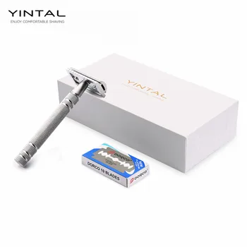 

YINTAL 1 Razor 10 Blades Matte Silver Classic Safety Razor For Shaving Men Quality Brass Copper Handle Double Edge Manual Razors