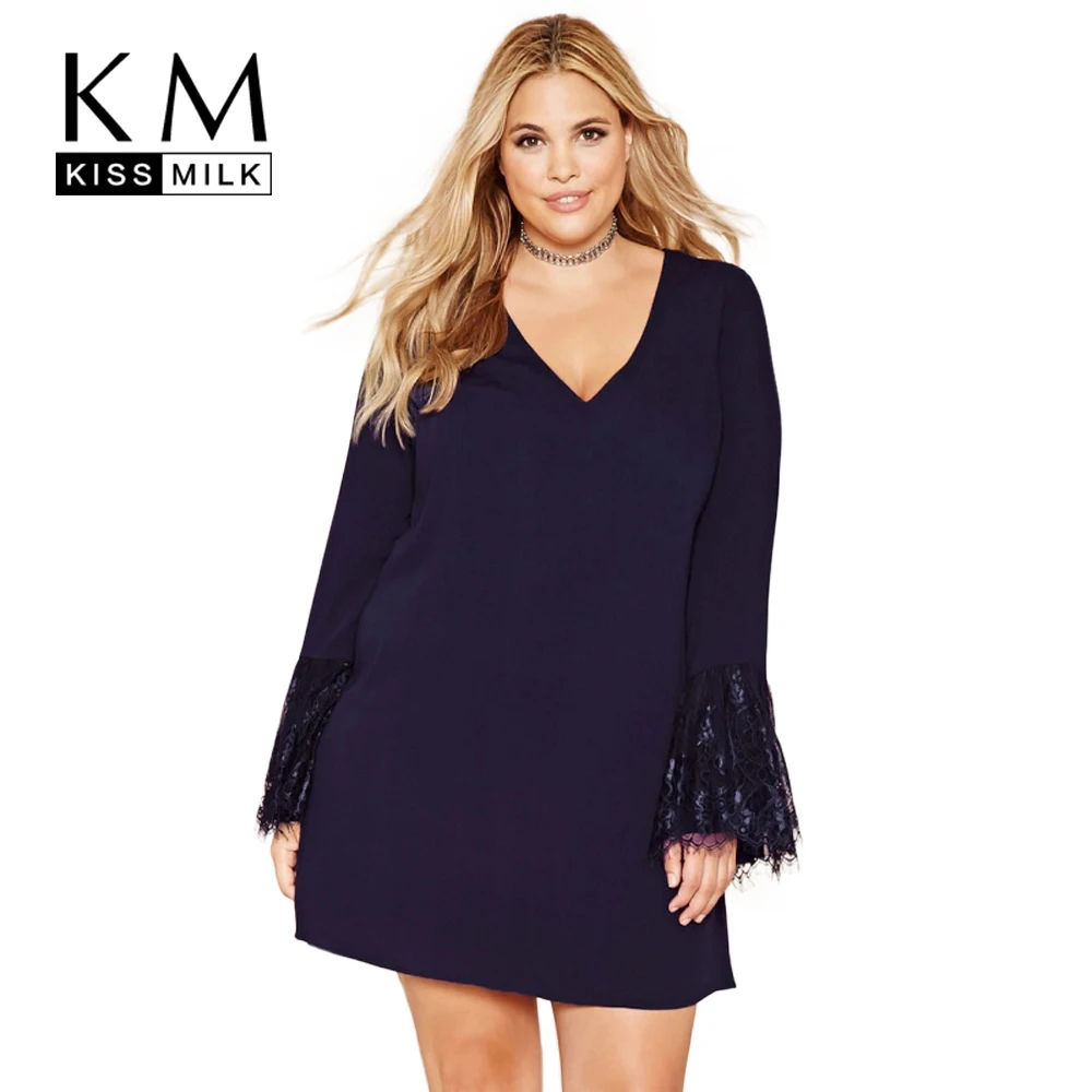 Kissmilk Plus Size New Fashion Women Clothing Casual A line Solid Dress
