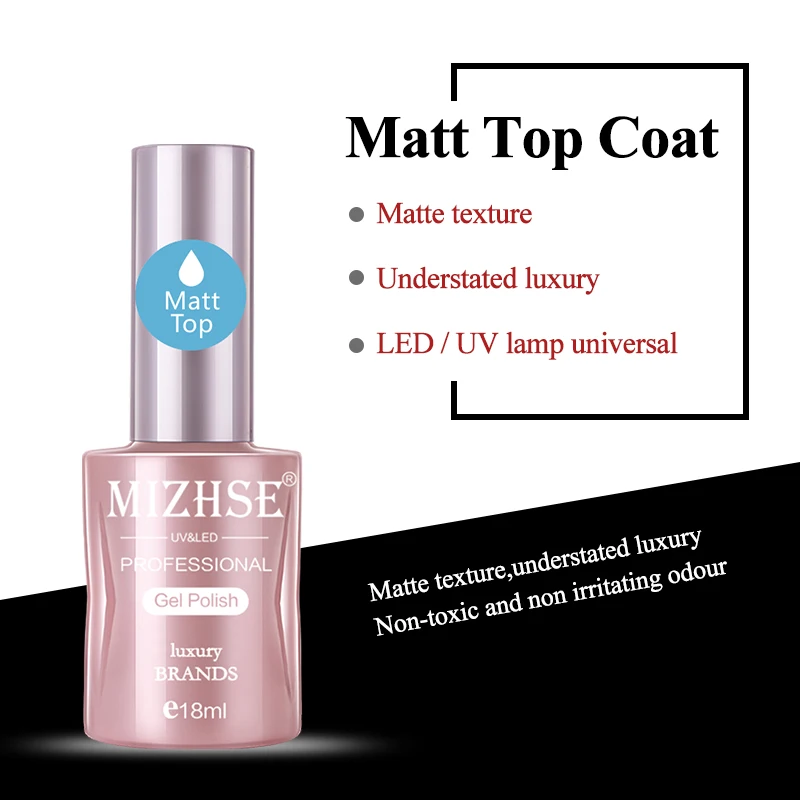 MIZHSE 18ML Matte Nail Art Polish Transparent Lacquer Matt Top Coat Top Soak Off Vanishes Popular Gel Lak Lacquer Matte Top