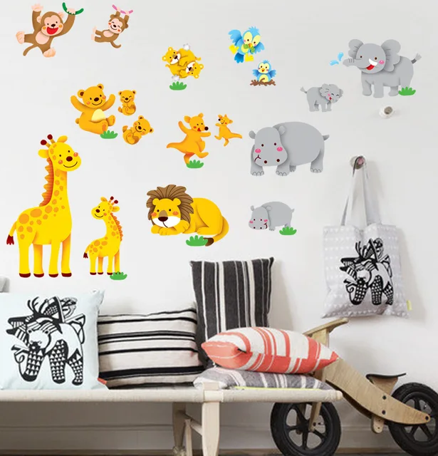 Cartoon Animals Home Decal Wall Stickers For Kids Cute Monkey Cartoon Animals Home Decal Wall Stickers For Kids Cute Monkey Giraffe Koala Elephant Hippo Bird