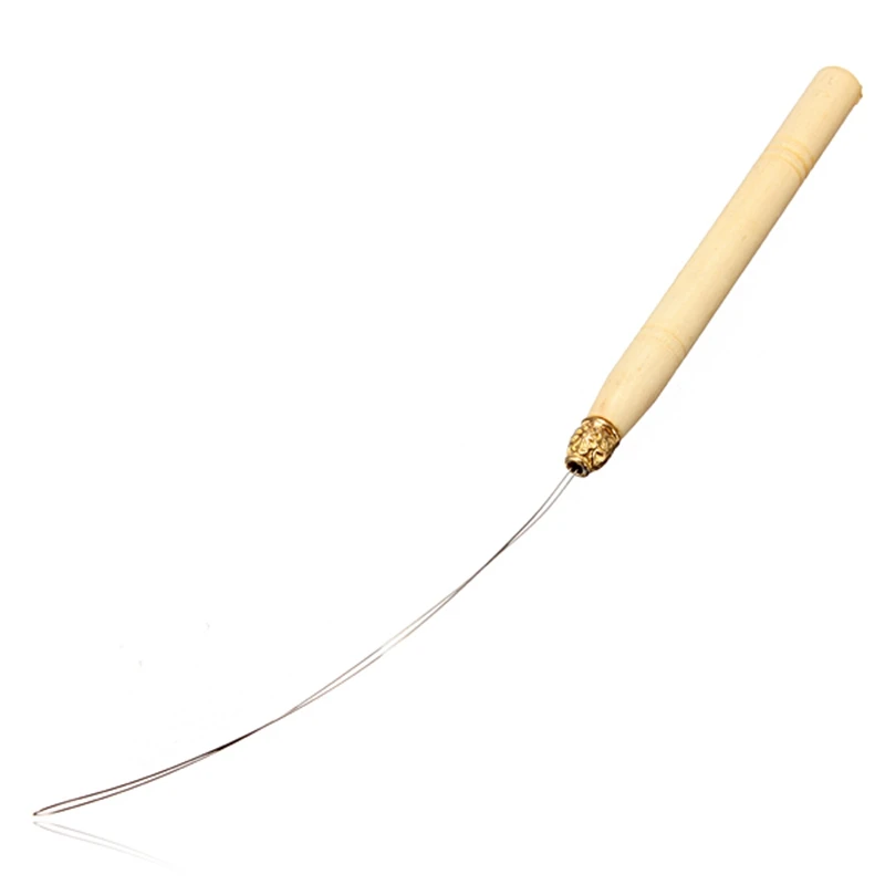 

Pulling Needle Threader Tool Wooden Handle With Iron Wire Hair Extension Hook Micro Rings Beads Loop Free Shipping
