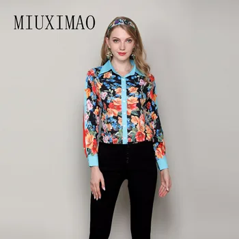 

Europe Style 2018 Newest Spring Fashion Tops Full Sleeve Turn-down Collar Animal Printed Casual Shirt Elegant Blouse Women